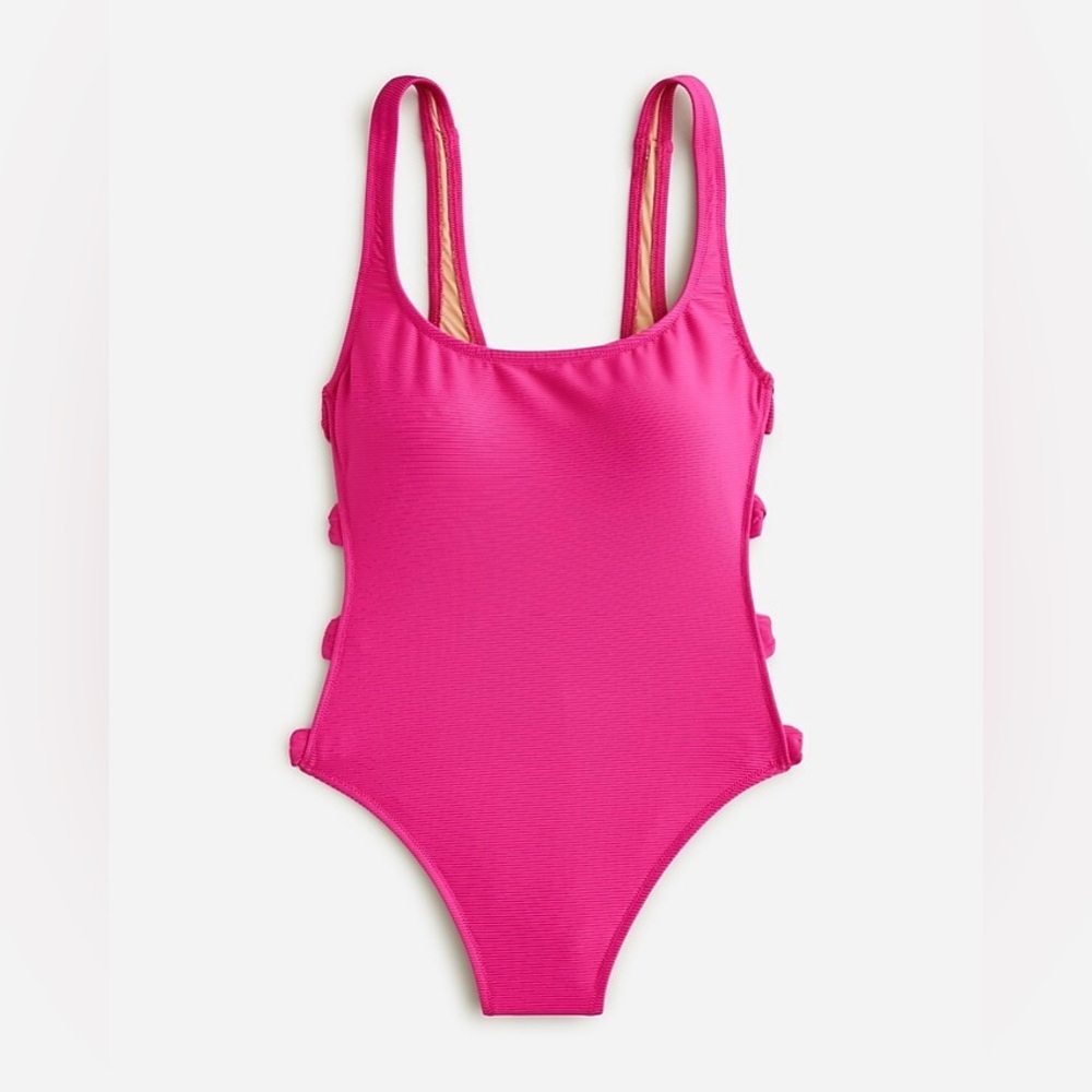 J. Crew Barbie Pink Ribbed Side Bow One Piece Swimsuit Plus Size 24 NWT